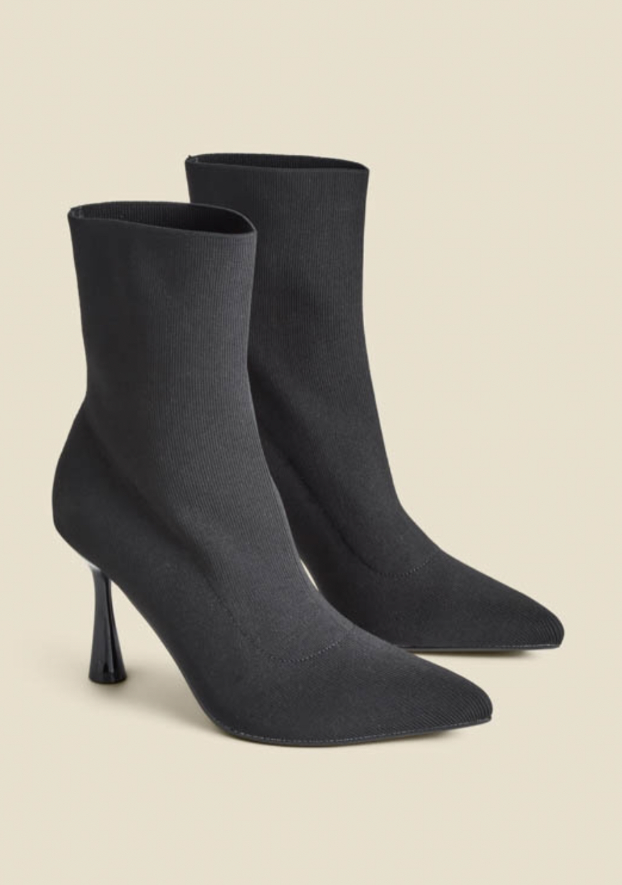 Black Flared Heel Sock Boot