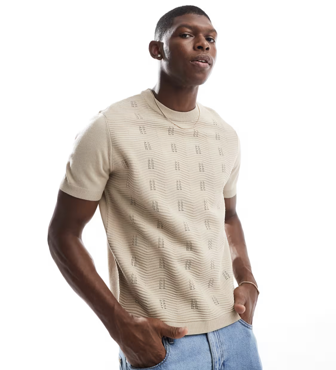 ASOS DESIGN relaxed boxy fine knit t-shirt in camel