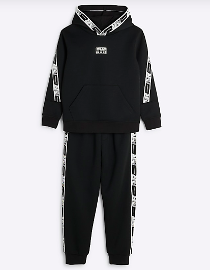 Boys Black RVR Taped Hoodie And Jogger Set