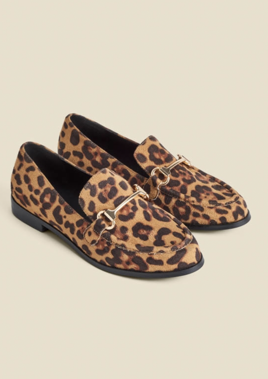 Leopard Print Snaffle Trim Mule Loafers