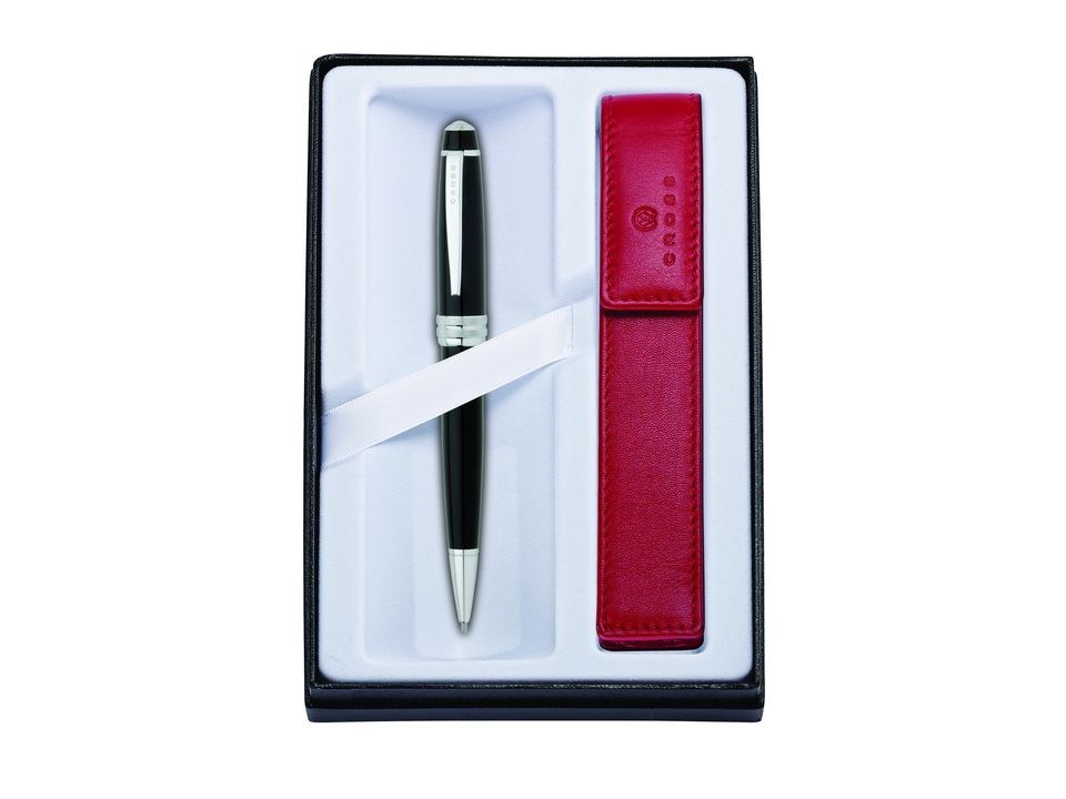 Cross AT0452-7/T2 Bailey Black Ballpoint Pen And Leather Pouch - A2157