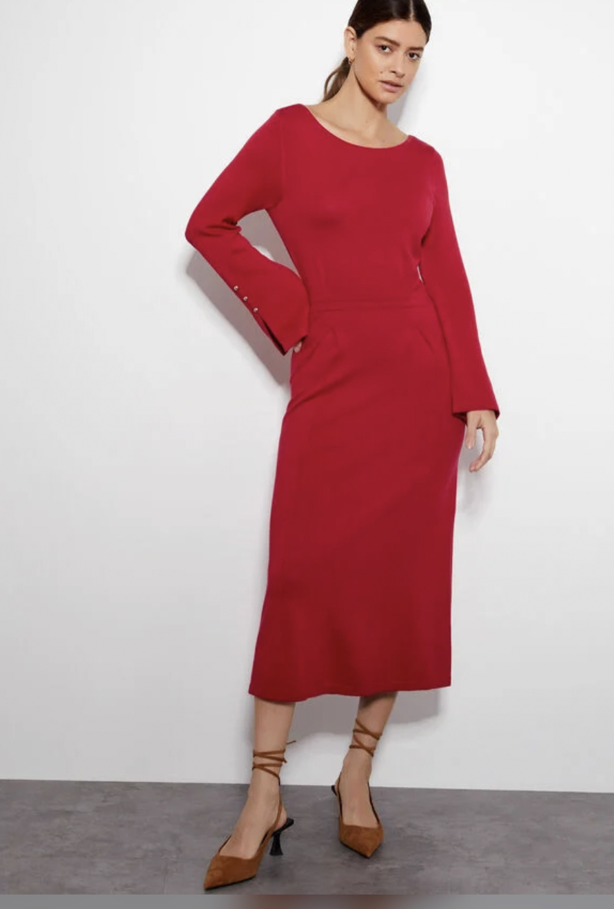 Sal slash knit dress red