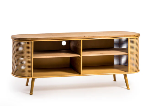 Rustic Metal Rattan and Wood Retro Media Unit