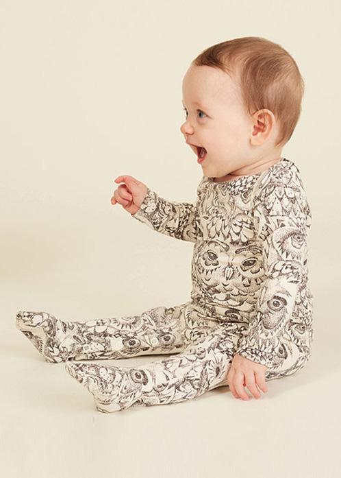 NAT OWL FOOTIE - CREAM