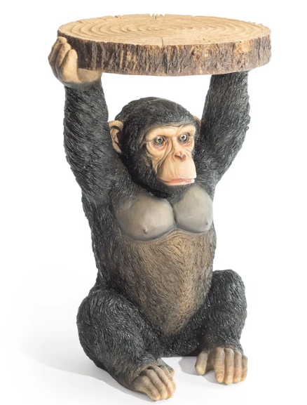 Chimpanzee Holding "Trunk Slice" Side Table