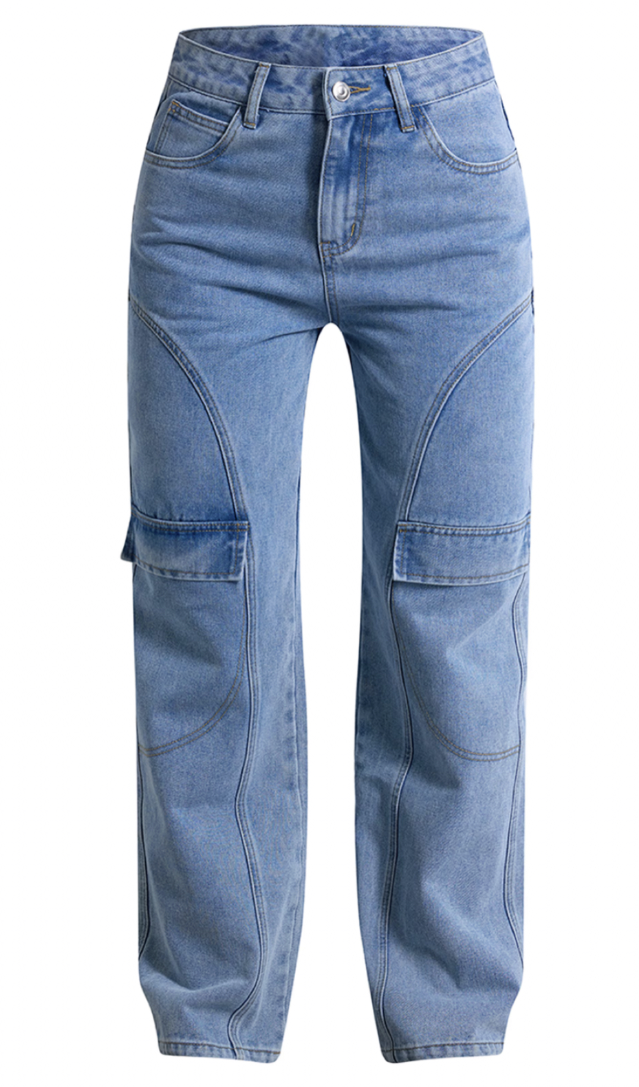 Light Blue Seam Detail Straight Leg Jean
