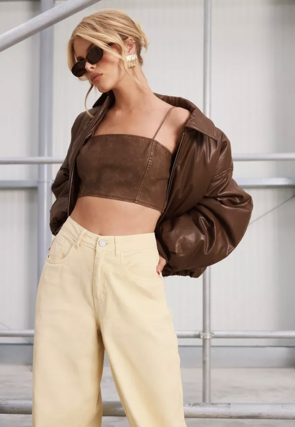 WASHED FAUX LEATHER STRAPPY CROP TOP