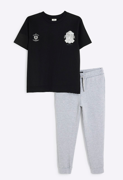 Boys Black Graphic T-shirt and Jogger Set