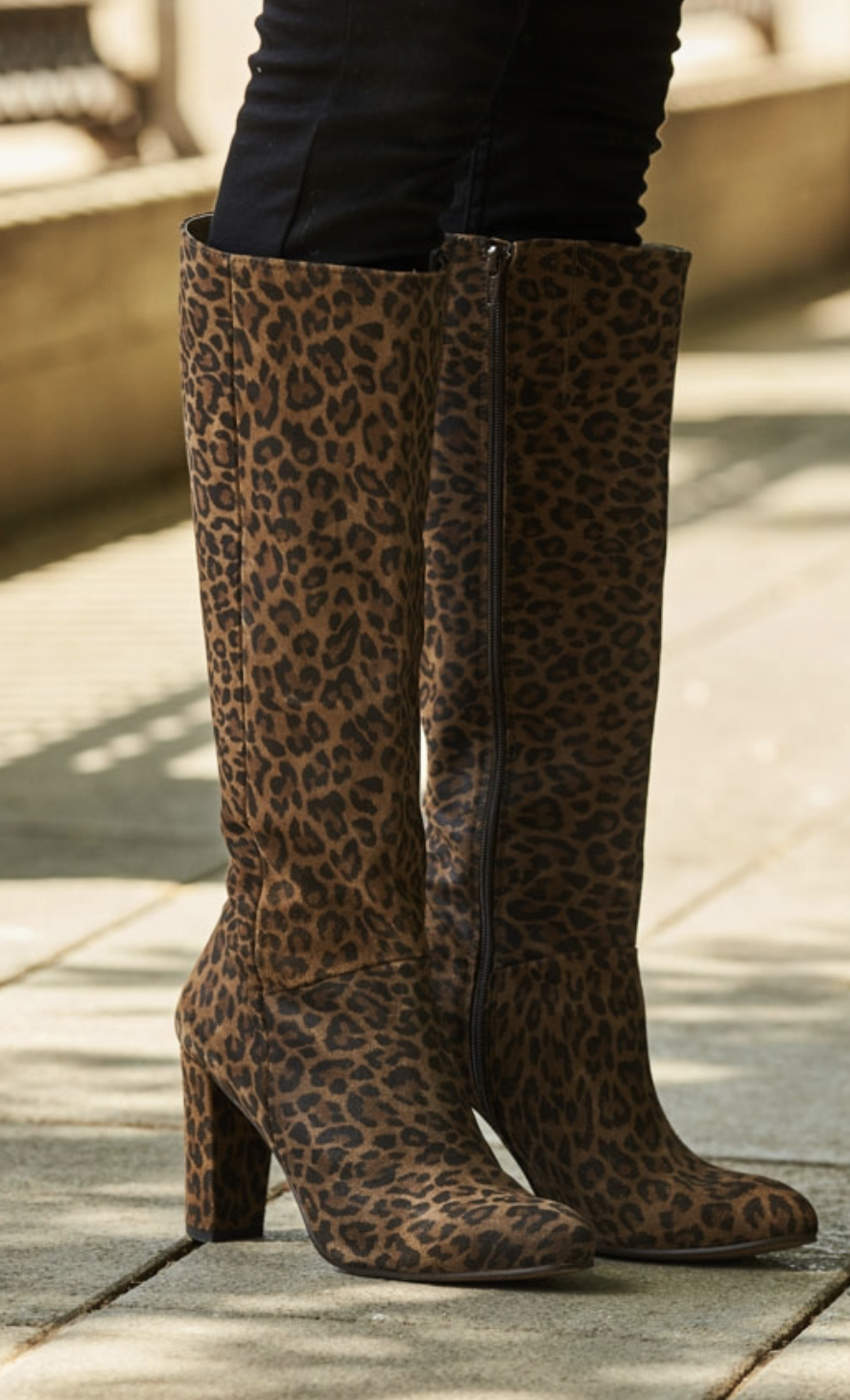 Leopard Print Suede Zip Knee High Boot