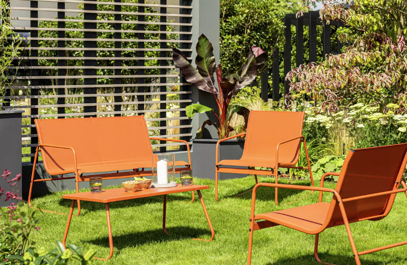 Habitat Cali 4 Seater Metal Patio Set - Orange