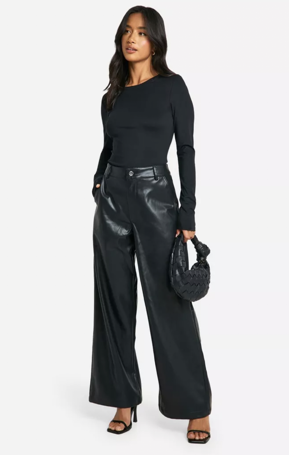 PETITE WIDE LEG FAUX LEATHER TROUSER