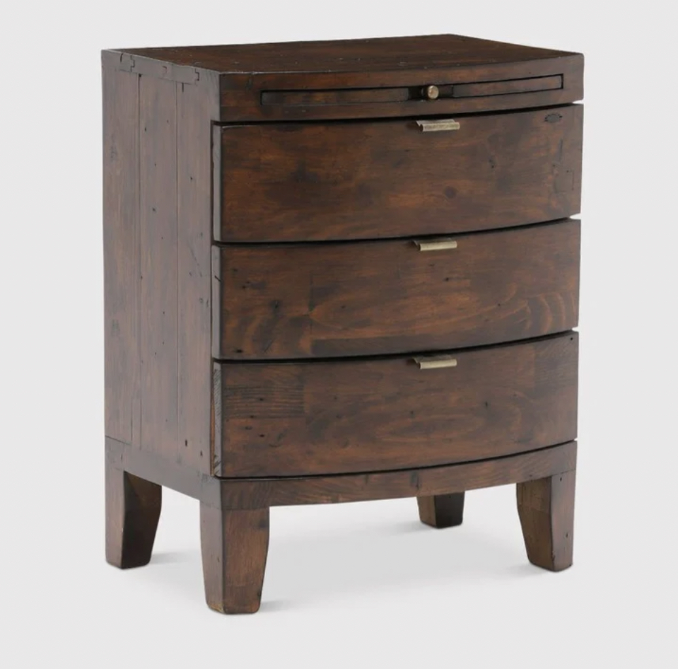 Navajos  Chestnut Reclaimed Wood 3 Drawer Wide Bedside Table