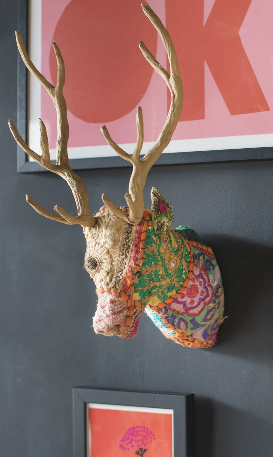 Embroidered Patchwork Stag Wall Plaque