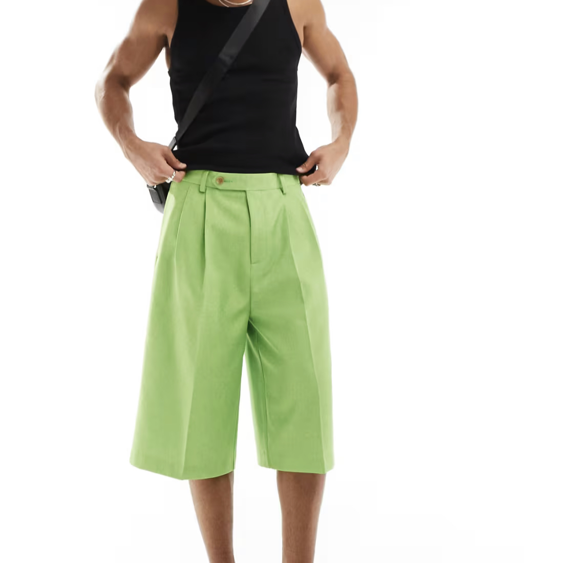 ASOS DESIGN smart linen blend longline shorts in bright green