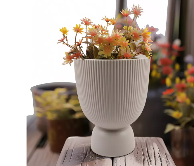 Habitat Ribbed Grey Ceramic Planter