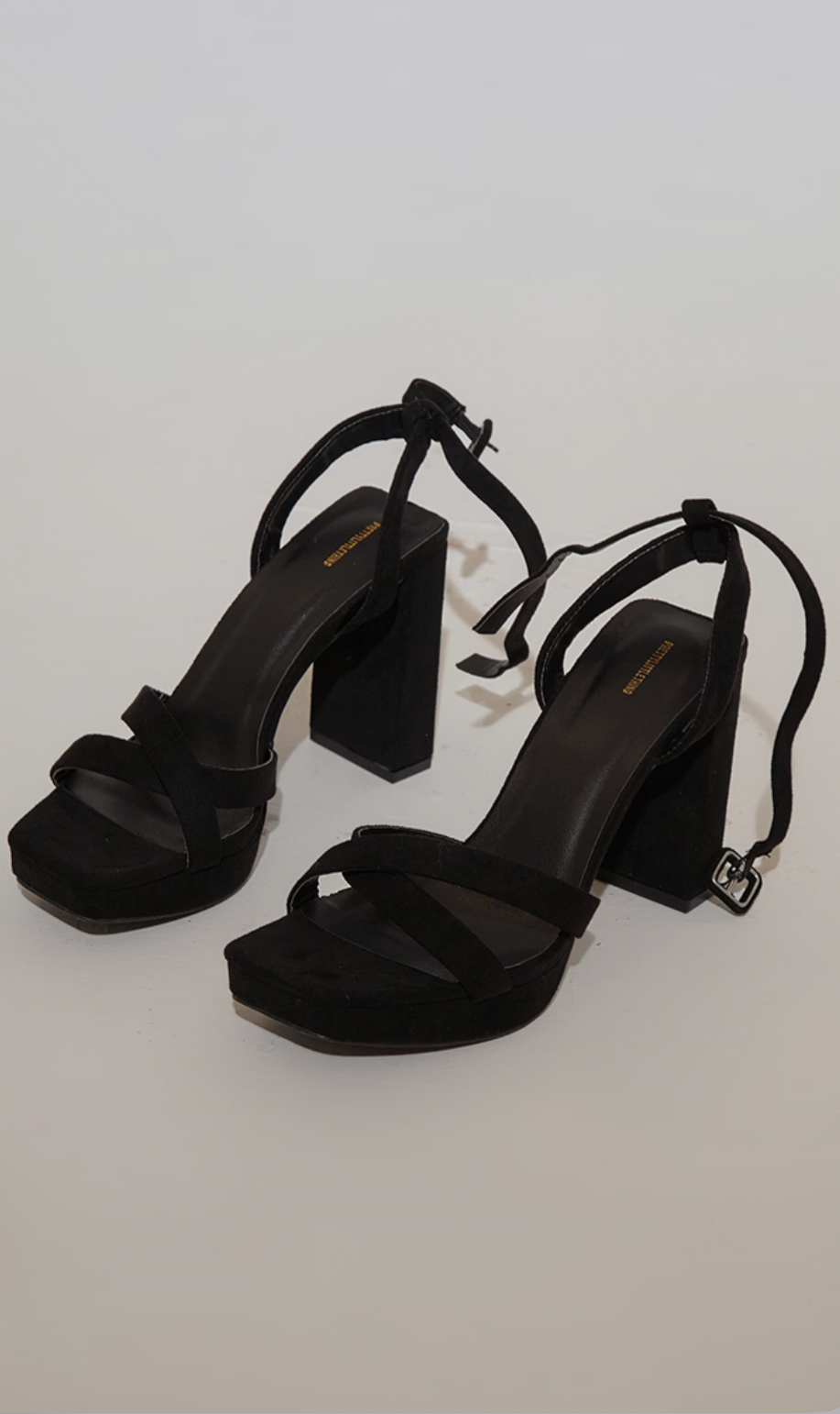 Black Faux Suede Square Toe Lace Up Flat Chunky Heeled Platforms