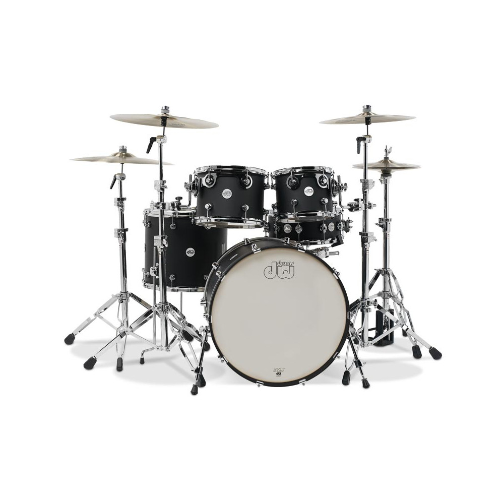 DW DESIGN SERIES 5PC DRUMKIT 10X8MT 12X9MT 16X14FT 22X18BD 14X5.5SD IN BLACK SATIN LACQUER SHELLS ONLY