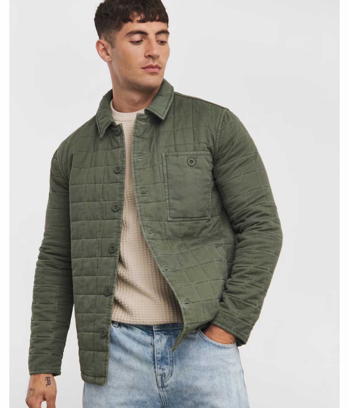 Khaki Cotton Quilted Shacket