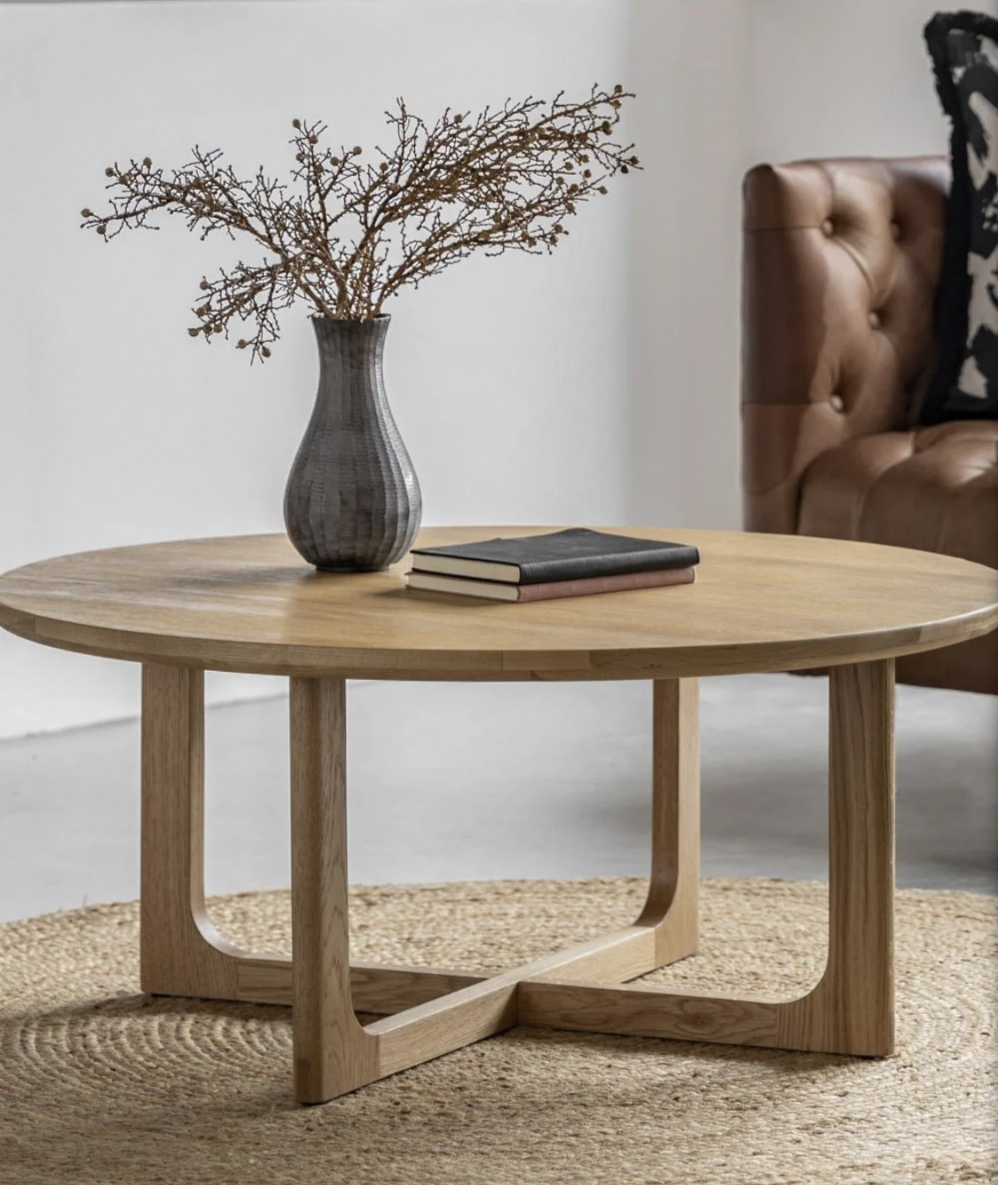 Albie Minimalist Round Coffee Table - Natural