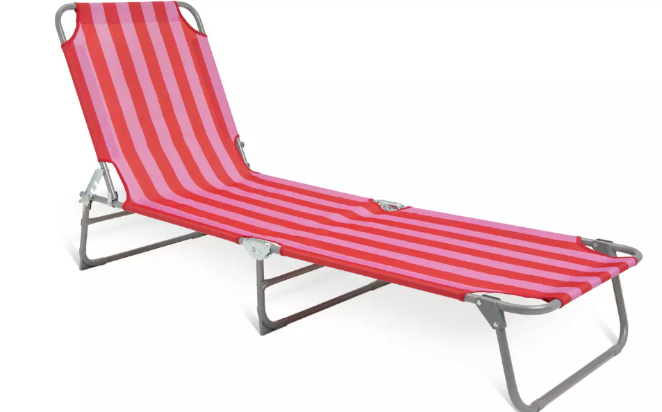 Folding Metal Sun Lounger- Pink & Red