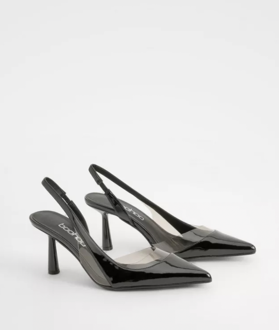 BOOHOO CLEAR CONTRAST SLINGBACK COURT HEELS