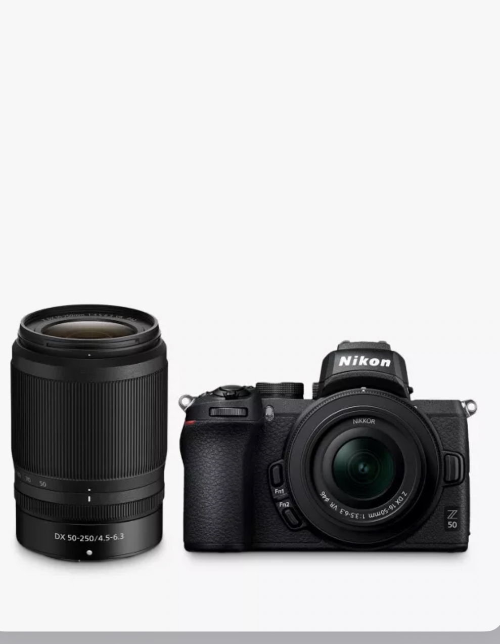 Nikon Z50 Compact System Camera with 16-50mm & 50-250mm VR Lenses, 4K UHD, 20.9MP, Wi-Fi, Bluetooth, OLED EVF, 3.2” Tiltable Touch Screen, Double Lens Kit