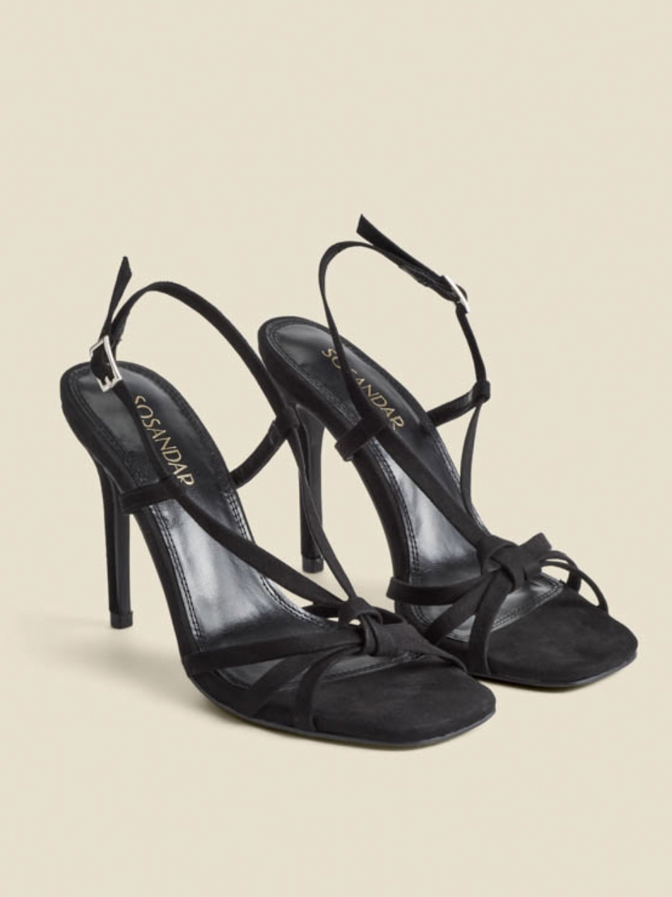 Black Strappy Square Toe Sandals